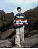 AIDASE  -  Winter Men's Retro O-neck Sweater with Contrasting Stripes Casual Loose Pullover Sweater for Teenagers Preppy Striped Cardigan aidase-shop