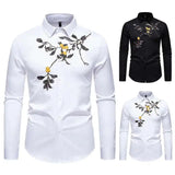AIDASE  -  New Men's Floral Embroidered Long Sleeved Shirt Single Breast Luxury Male Tops Contrast Color aidase-shop