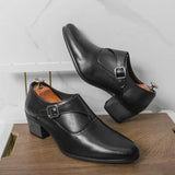 AIDASE  -  Men's High Heel Leather Shoes 5cm Pointed Toe Business Formal Shoes Trendy Hairstylist Style Casual round Toe Leather Shoes aidase-shop