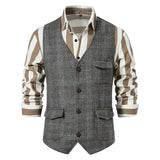AIDASE  -  Spring New Casual Mens Woolen Waistcoats Vintage Plaid Textured Button Vest Jackets Men Fashion V Neck Sleeveless Jacket aidase-shop