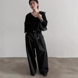 AIDASE  -  Men's Black Wide Leg Pants Double Pleated Design Casual Business Trousers with Drape Effect Loose Straight Leg Streetwear Pants aidase-shop