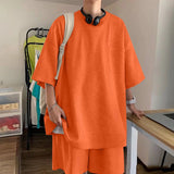 AIDASE  -  Men Sets Solid Color Loose O-neck Short Sleeve T Shirt & Shorts 2PCS Streetwear 2025 Korean Summer Men's Casual Suits aidase-shop