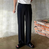 AIDASE  -  Autumn Outdoor Fashion Solid Color Draped Trousers For Mens New Casual Pleated Trousers Vintage Men's Loose Straight Suit Pants aidase-shop