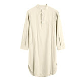 AIDASE  -  Men's Cotton Button-down Sleep Robe Solid Color Stand Neck Long Sleeve Nightgown Fashion Comfortable Home Wear Loose Bathrobe aidase-shop
