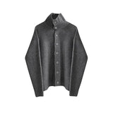 Aidase Winter Clothing Men's Luxury Knitted Jacquard Turtleneck Cardigan Sweatercoat Long Sleeve Casual Buttons Solid Color Coat aidase-shop