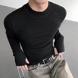 AIDASE  -  Men's Solid Color Half Turtleneck Long-Sleeved T-Shirt American Retro Fashion Trend High Street Slim Breathable Niche Men's Tops aidase-shop