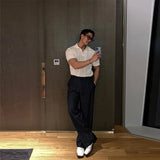 Aidase Men's Clothing Luxury Korean Popular Hollow Out Polo Shirt Leisure V Neck Short Sleeve Solid Color Retro Streetwear Knitwear aidase-shop