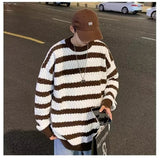 AIDASE  -  Round neck casual and fashionable knit sweater trendy and popular winter pullover for men loose fit long sleeves striped tr aidase-shop
