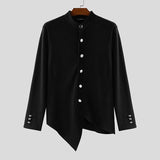 AIDASE  -  Men Jackets Solid Color Stand Collar Long Sleeve Button Irregular Coats Men Streetwear 2025 Fashion Casual Male Jackets aidase-shop