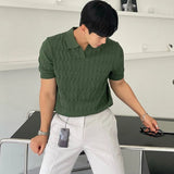 AIDASE  -  Summer Clothing Men's Luxury Knitted Jacquard Skinny Polo Shirt Korean Popular Breathable Leisure V Neck Short Sleeve Knitwear aidase-shop