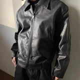 AIDASE  -  Short Black Leather Jacket Men's Spring Autumn Stylish American Retro Crack Texture Pilot Motorcycle Vest Jacket aidase-shop