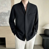 AIDASE  -  Spring New Style Collarless Thick Long Sleeved Shirt Solid Color Single Breast Korea Fashion Male Tops