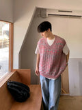 Aidase Knit Sweater Male Sleeveless Vest Men's Clothing V Neck Pink Cute Waistcoat Baggy X 100 Pure Cashmere Cotton Old Wholesale A