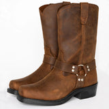 Men's Vintage Cowboy Boots High Top Chain Buckle Strap Men Knight Boots Riveted Man Square Heel Short Boots Large Size 38-48 aidase-shop