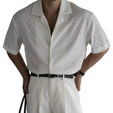 AIDASE  -  Cuban Collar Hollow Mesh Short Sleeve Shirts Men Korean Streetwear Loose Casual Vintage Dress Shirts Summer Blouses aidase-shop