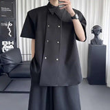 AIDASE  -  Simple Men's Shirt Niche Double-breasted Design Loose Casual Short-sleeved Solid Color Tops Summer New Tide aidase-shop