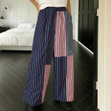 AIDASE  -  Men Pants 2025 Loose Drawstring Striped Patchwork Casual Straight Wide Leg Trousers Men Streetwear Fashion Long Pants