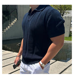 AIDASE  -  Vintage Men's Cool Short Sleeve Polo Shirt, Lapel Breathable Hollow Out Top, Summer Mesh Slim Sleeve Fashion Casual Knit T-shirt aidase-shop