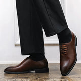 AIDASE  -  Rubber Quality Anti Slip Wear-resistant Sole Men Leather Shoes Fashionable Breathable Low Top Business Office Formal Shoes aidase-shop