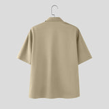 AIDASE  -  Men Shirt Solid Color Lapel Short Sleeve Button Men Clothing With Tie Streetwear Loose Korean Style Fashion Casual Tops aidase-shop