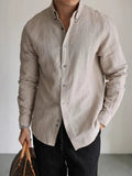 AIDASE  -  Casual Linen Cotton Cargo Shirt Men's Breathable Slim Fit Lapel Long Sleeve Top Spring Summer Retro Commute Linen Cardigan Light aidase-shop