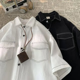 26.1Aidase Retro Trendy and Personalized Unisex Style Short Sleeved Men and Women Summer Korean Street Loose Lapel Couple Work Top Y2k aidase-shop
