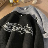 AIDASE  -  Retro Embroidery Sweater Men Women Autumn Winter Thick American Vintage Letter Pullover High Street Loose Knit Sweater Jacket aidase-shop