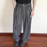 AIDASE  -  Daily Casual Loose Straight Bottoms Men Vintage Draped Lace-up Pleated Trouesrs For Mens Spring Fashionable Striped Pants aidase-shop