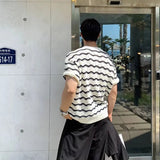 AIDASE  -  Summer Men's Knit Jacquard Short Sleeve T-shirts Striped Hollow Out Casual Tshirts New Y2K Vintage Streetwear Tee Tops aidase-shop