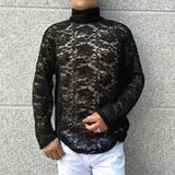 AIDASE  -  Winter New Male Lace Hollow-out Long-Sleeve T-Shirt American Retro Fashion Trendy High Street Loose Casual Niche Men's Top aidase-shop