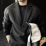 Aidase 2024 New Mens Casual Two-Piece Suit Spring Autumn Casual Double-Sided Zipper Suit Fashion Retro Solid Color V-Neck Loose Suit aidase-shop
