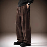AIDASE  -  American Style Heavy Duty Men Solid Color Drawstring Casual Trendy Wide Leg Straight Corduroy Trousers Male Bottom Clothes Pants aidase-shop