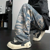 Aidase Autumn American High Street Men and Women Trendy Personality Full print Washed Jeans Straight fit Loose Hip Hop Casual Pants y2k aidase-shop