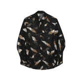 Aidase Men Sexy Feather Hollowed Out Shirt Men's Lapel Long Sleeved Transparent Clothing Streetwear Casual Loose Trendy Design Tops