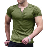 AIDASE  -  Men's Summer New European and American Men's Henley Shirt Solid Button Slim Fit T-shirt for Men aidase-shop