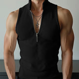 AIDASE  -  Men Tank Tops Solid Color Sleeveless Stand Collar Zipper Male Vests Summer Streetwear 2025 Fashion Casual Men Clothing aidase-shop
