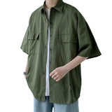 AIDASE  -  Working Pocket Solid Color Pure Cotton Short-sleeved Shirt Fashionable Summer Lapel Button Functional Half-sleeved Cardigan aidase-shop