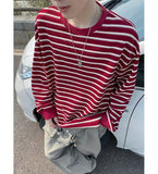 AIDASE  -  Loose Casual Long Sve round Ne T-irt for Teens Autumn New Stripe Couple Base irt Trendy Breathable Polyester Fiber aidase-shop