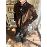 AIDASE  -  Modern Era Harrington Jaet in Chestnut Suede for Men And Women Retro American Sle Couple's Coat with Button Detail aidase-shop