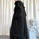 Aidase Men's Windbreaker Jacket Long Trench Oversize Loose Streetwear Hooded Vintage Black Coats High Street Casual Male Outerwear