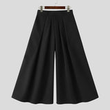 AIDASE  -  Men Wide Leg Pants Solid Color Elastic Waist Joggers Trousers Men Pleated Streetwear Baggy Fashion Casual Pants aidase-shop