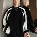 AIDASE  -  American Spliced   round Neck Sweatshirt Men's Autumn Winter Trendy Brand Retro Plus Velvet Rag-sleeved Sleeves Handsome Casual aidase-shop
