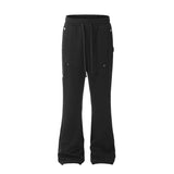 Aidase American Streetwear Gray Flared Sweatpant Men Double Knee Patch Micro Flare Overalls Harajuku Casual Patchwork Sweat Pants Black aidase-shop
