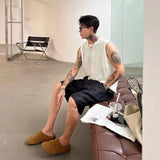AIDASE  -  Silver Mesh Hollow Out Short Sleeve T-Shirt Men's Summer Trend Neutral Style Knitted Vest Breathable Round Neck Cotton Top aidase-shop