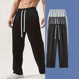 AIDASE  -  Men Soft Knit Straight Sweatpants Elastic Drawstring High Waist Loose Casual Daily Lounge Trousers With Pockets aidase-shop