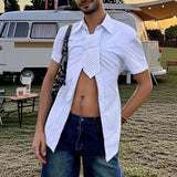 AIDASE  -  Men Striped Shirt Lapel Short Sleeve Tie Up Casual Men Clothing Summer Shirts Streetwear 2025 Fashion Male Tops S-5XL aidase-shop