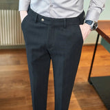 AIDASE  -  Men's Black Textured Trousers, Fashionable Slim-fit Formal Trousers, Adjustable Waist Casual Trousers, Asian Fit aidase-shop