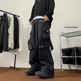 Aidase Streetwear Hip Hop Joggers Cargo Pants Men Overalls Multi-Pocket Black Pants Harajuku Fashion Men's Wide Leg Baggy Sweatpants