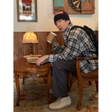 AIDASE  -  Oversized Men's Plaid Long Sleeve Korean Style Shirt, Trendy Loose Plaid Shirt, Handsome Jacket, Unisex American Retro Plaid aidase-shop