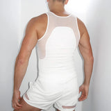 AIDASE  -  Men Sets Mesh Patchwork O-neck Sleeveless Tank Tops & Shorts Two Pieces Sets See Through Streetwear Fashion Men's Suits aidase-shop